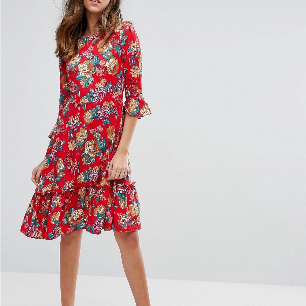 ASOS Rage Midi Dress with Frill Hem in red